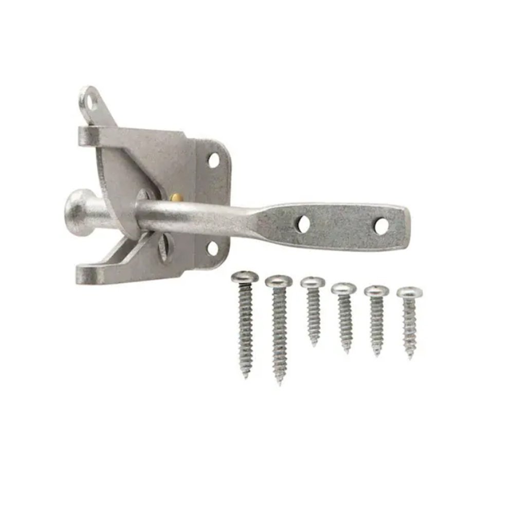 Self-Locking Gate Steel Galvanized Latch - Post Mount Automatic Gravity Lever Wood Fence Gate Latches with Fasteners